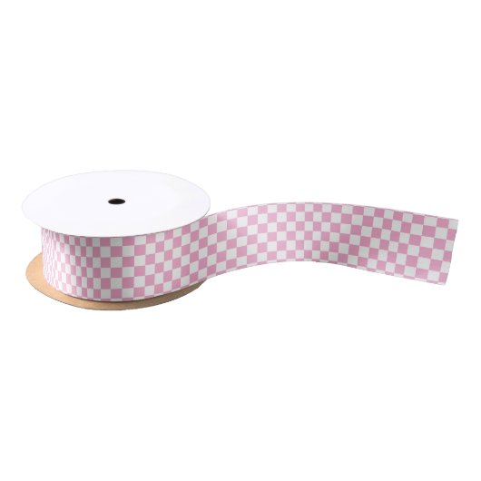 Wit & Roze Geruite Satijnen Lint (Spoel)