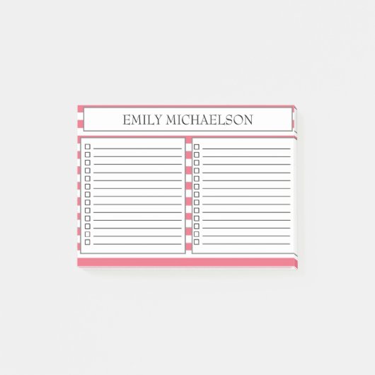 Wit Roze Gestreepte Takenlijst Checkboxen Gelijnd Post-it® Notes (Voorkant)