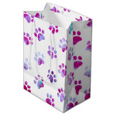 Wit roze gestructureerd poot print patroon medium cadeauzakje (Voorkant Gekanteld)