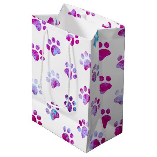 Wit roze gestructureerd poot print patroon medium cadeauzakje (Voorkant Gekanteld)