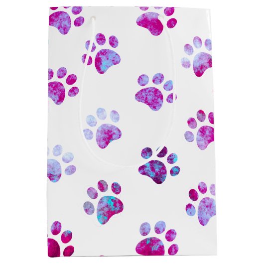 Wit roze gestructureerd poot print patroon medium cadeauzakje (Voorkant)