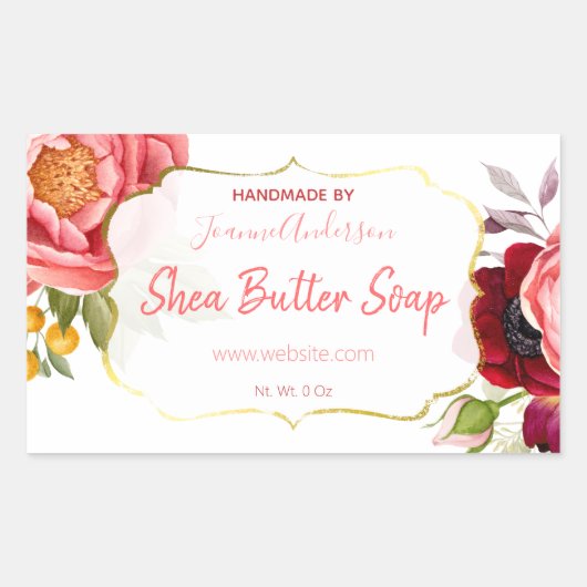 Wit Roze Goud Bloemen Waterverf Shea Butter Soap Rechthoekige Sticker (Voorkant)