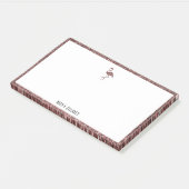 Wit + Roze Goud Glitter Flamingo & Rand met Naam Post-it® Notes (Schuin)