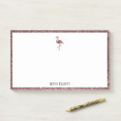 Wit + Roze Goud Glitter Flamingo & Rand met Naam Post-it® Notes (Op bureau)
