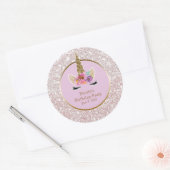 Wit Roze Goud Glitter Glam Eenhoorn Party Favor Ronde Sticker (Envelop)