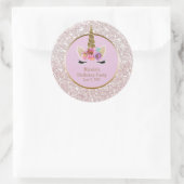 Wit Roze Goud Glitter Glam Eenhoorn Party Favor Ronde Sticker (Tas)