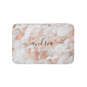 Wit & Roze Goud Marmer 3, Glitter, Script Naam Badmat