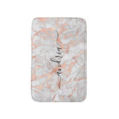 Wit & Roze Goud Marmer, Zwarte Script Naam Badmat (Voorkant Verticaal)