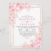 Wit Roze Goud Moderne Florale Minimalistische Brui Kaart (Voorkant / Achterkant)