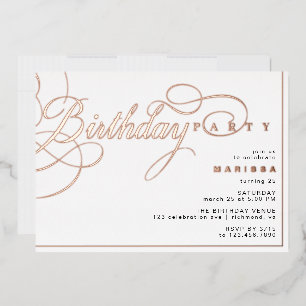 Wit & Roze Goud Moderne Glam Calligraphy Verjaarda Folie Uitnodiging