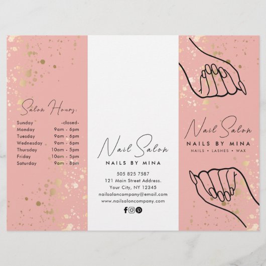 Wit & Roze Goud Specks Nail Salon Brochure (Voorkant)