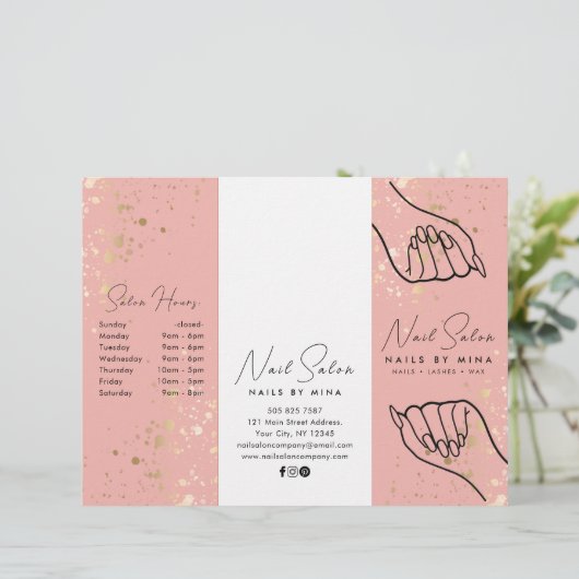 Wit & Roze Goud Specks Nail Salon Brochure (Staand voorkant)