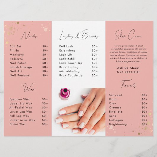 Wit & Roze Goud Specks Nail Salon Brochure (Achterkant)