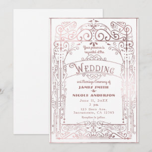 Wit & Roze Goud Vintage Victoriaanse Deco Bruiloft Kaart