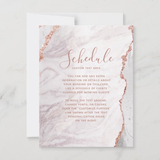 Wit & Roze Gouden Agaat Huwelijksprogramma kaart (Voorkant)