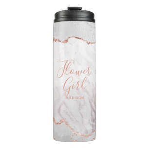 Wit & Roze Gouden Agate Marmer Folie Bloemenmeisje Thermosbeker