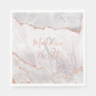 Wit & Roze Gouden Agate Marmeren Trouw Monogram Servet