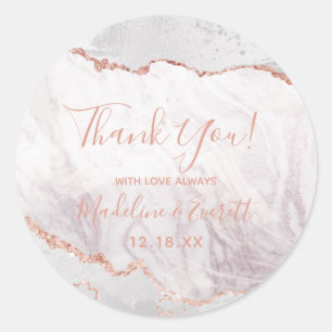 Wit & Roze Gouden Agate Marmeren Trouw-stationery Ronde Sticker