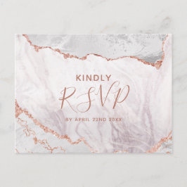 Wit & Roze Gouden Agate Trouwmaaltijd Keuze RSVP Uitnodiging Briefkaart