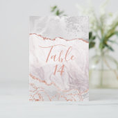Wit & Roze Gouden Agate Vergulde Trouwtafel Nummer Kaart (Staand voorkant)