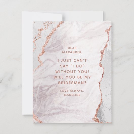 Wit & Roze Gouden Agate Zal Jij Mijn Bridesman Zij Kaart (Achterkant)