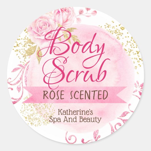 Wit Roze Gouden Bloemen Roos Body Scrub Labels (Voorkant)