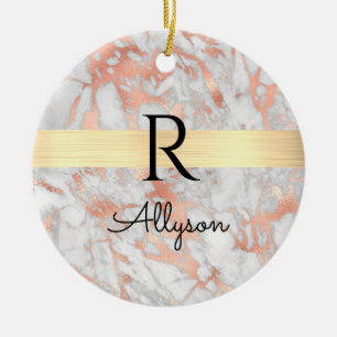 Wit & Roze Gouden Marmer Gouden Staaf, Zwart Naam Keramisch Ornament