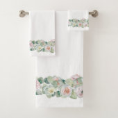 Wit roze groen delicate waterverf rozen bladeren bad handdoek (Insitu)