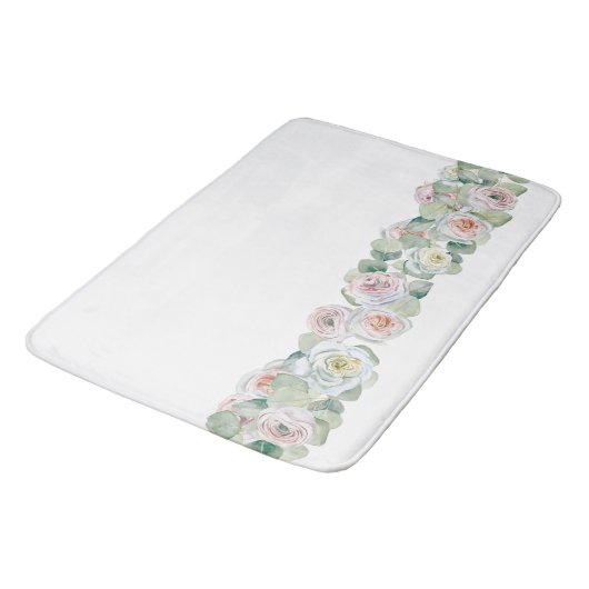 Wit roze groen delicate waterverf rozen bladeren badmat (Gekanteld)
