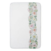 Wit roze groen delicate waterverf rozen bladeren badmat (Voorkant Verticaal)