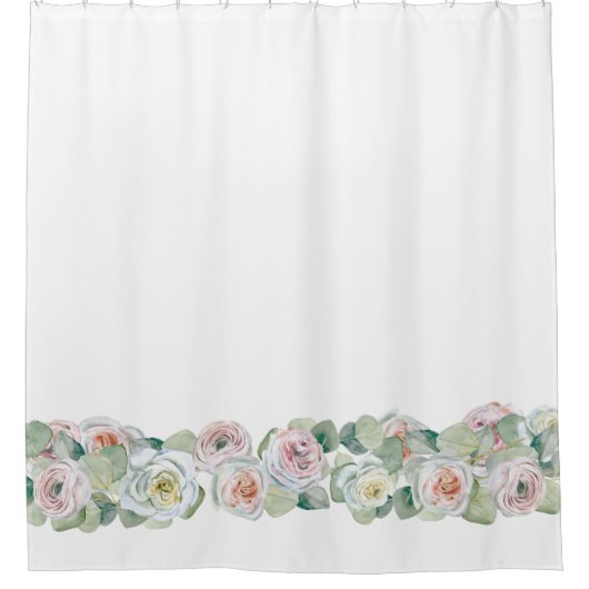 Wit roze groen delicate waterverf rozen bladeren douchegordijn (Voorkant)