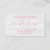 Wit-roze handgemaakte kaarsenmos met witte kleur visitekaartje (Achterkant)