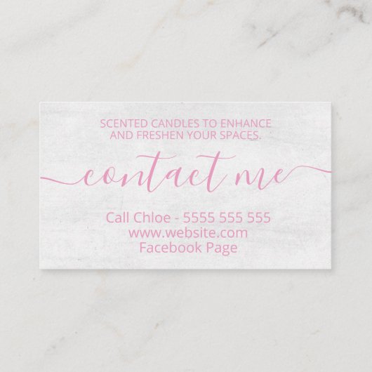 Wit-roze handgemaakte kaarsenmos met witte kleur visitekaartje (Achterkant)