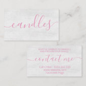 Wit-roze handgemaakte kaarsenmos met witte kleur visitekaartje (Voorkant / Achterkant)