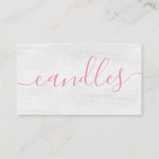 Wit-roze handgemaakte kaarsenmos met witte kleur visitekaartje (Voorkant)