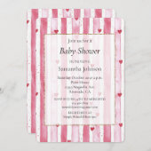 Wit Roze Hart Stripes Baby shower Kaart (Voorkant / Achterkant)