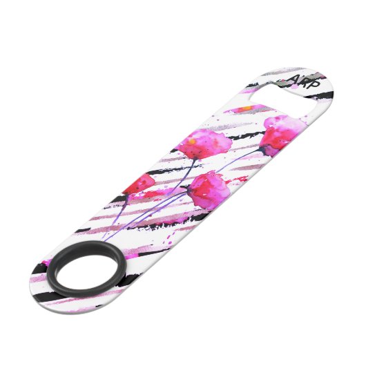 *~* Wit Roze Lavendel Poppy Roos Gouden Patroon Speed Flessenopener (Voorkant Gekanteld)