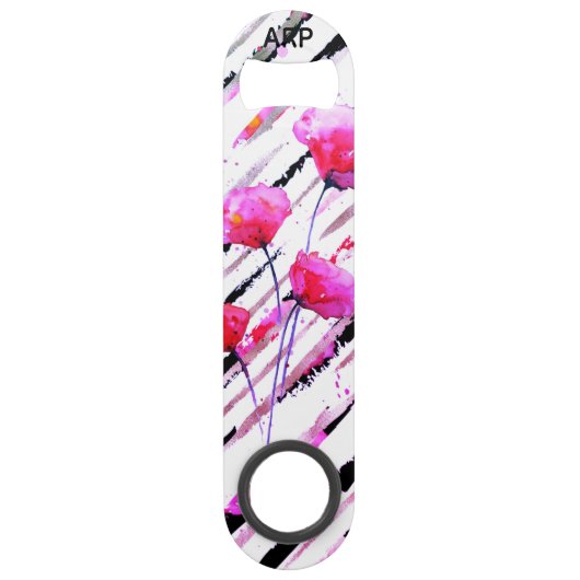 *~* Wit Roze Lavendel Poppy Roos Gouden Patroon Speed Flessenopener (Achterkant)
