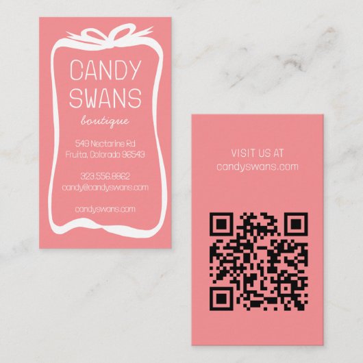 Wit Roze Lint Bows Sweet Custom QR Code Girly Visitekaartje (Voorkant / Achterkant)