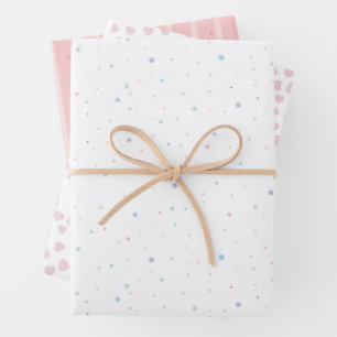 Wit Roze Met Goud Roze Blauwe Stippen Roze Hartjes Inpakpapier Vel