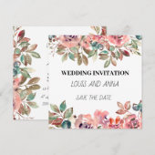 Wit Roze Minimalistische bruiloft uitnodigingskaar (Voorkant / Achterkant)