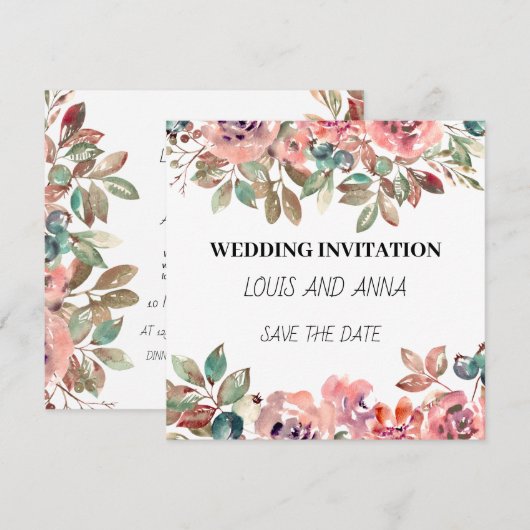 Wit Roze Minimalistische bruiloft uitnodigingskaar (Voorkant / Achterkant)