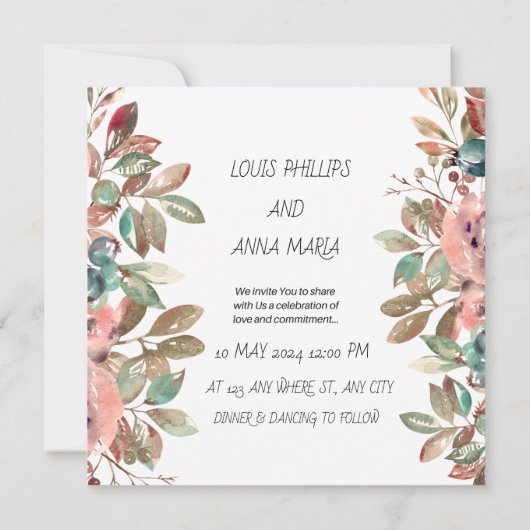 Wit Roze Minimalistische bruiloft uitnodigingskaar (Achterkant)