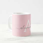 Wit Roze Naam Initiaal Monogram Elegant Script Koffiemok (Voorkant links)