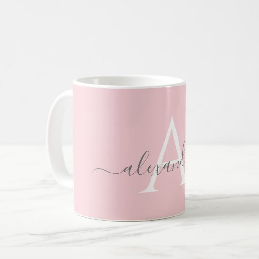 Wit Roze Naam Initiaal Monogram Elegant Script Koffiemok (Voorkant links)