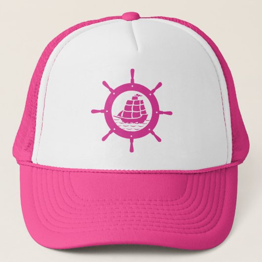 Wit & Roze Nautilus Scheepswiel Trucker Pet (Voorkant)