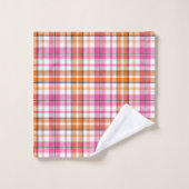 Wit Roze Oranje Schotse Ruit Ontwerp Bad Handdoek (Wasdoekje)