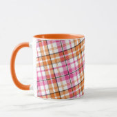 Wit Roze Oranje Schotse Ruit Ontwerp Mok (Links)