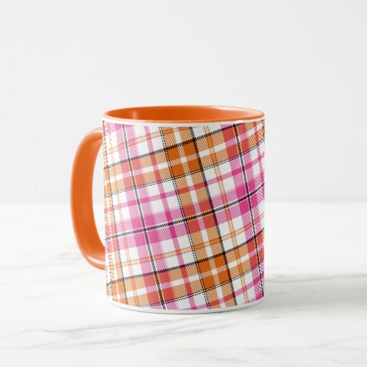 Wit Roze Oranje Schotse Ruit Ontwerp Mok (Voorkant links)