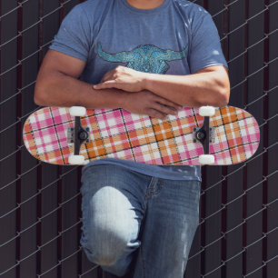 Wit Roze Oranje Schotse Ruit Ontwerp Persoonlijk Skateboard